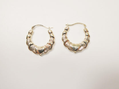 Women 14k Real Solid Yellow Gold Heart Hoop Earrings