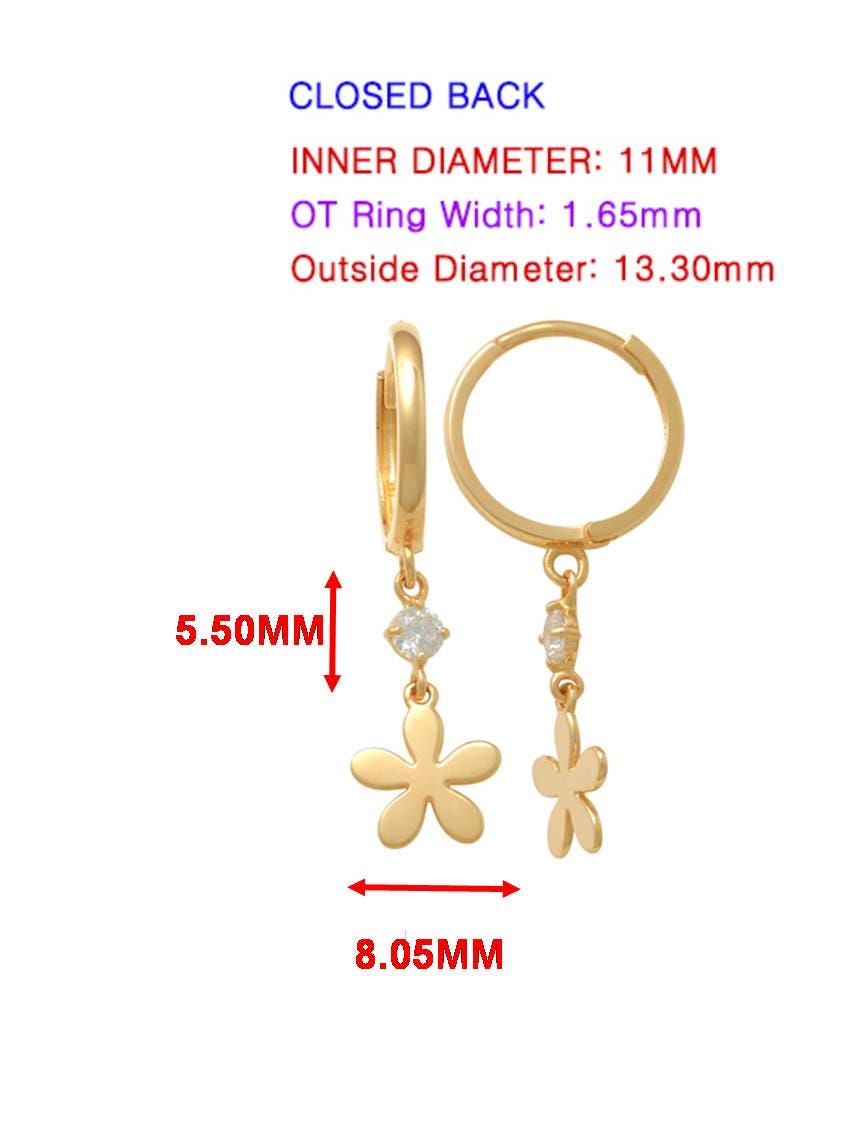 Real 10k Solid Yellow Gold Floral Hoop Huggie Earrings
