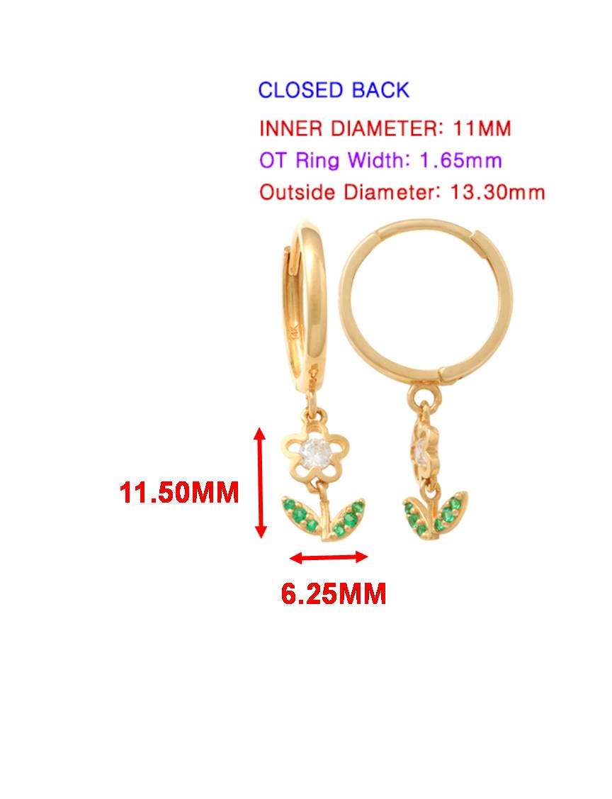 Real 10k Solid Yellow Gold Drop Leaf Huggie Earrings