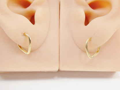 Real 10k Solid Yellow Gold Plain Heart Hoop Huggie Earrings