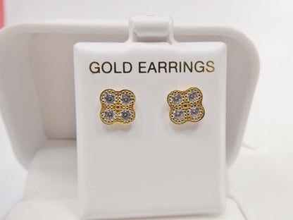 Real 10k Solid Yellow Gold Large Flower Push Post Stud Earrings