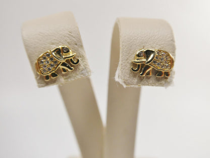 Real 10k Solid Yellow Gold Elephant Stud Earrings Dainty