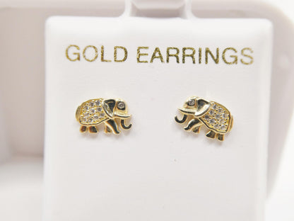 Real 10k Solid Yellow Gold Elephant Stud Earrings Dainty