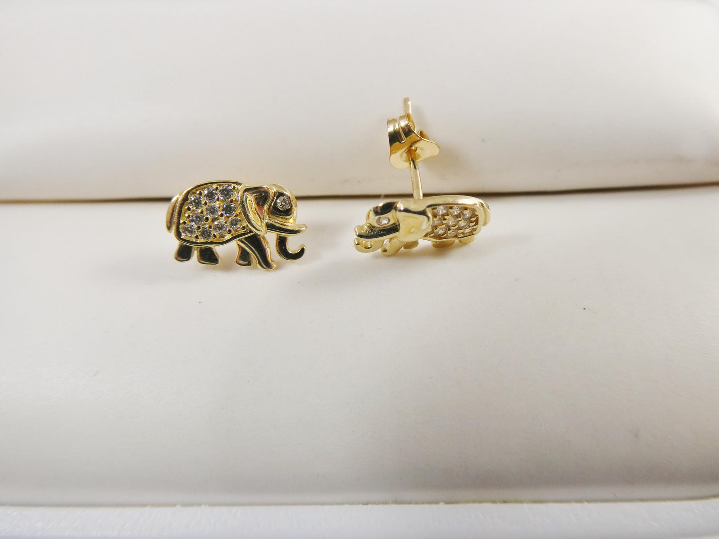 Real 10k Solid Yellow Gold Elephant Stud Earrings Dainty