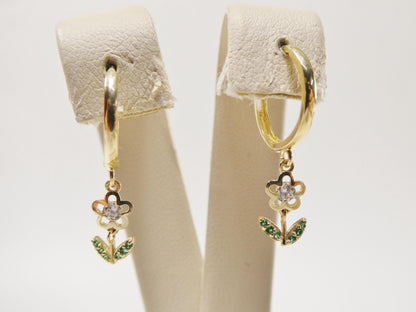 Real 10k Solid Yellow Gold Drop Leaf Huggie Earrings