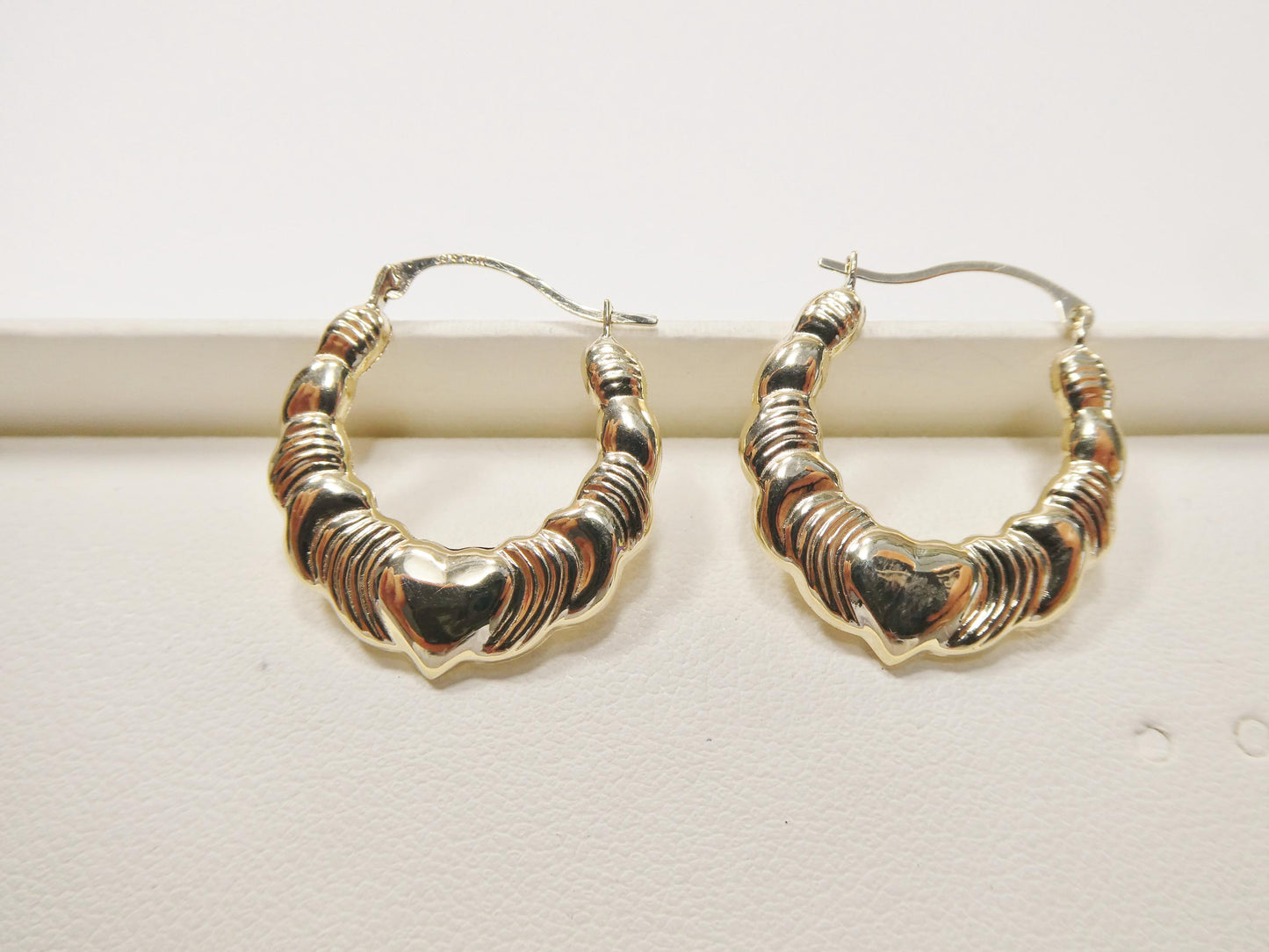 Women 14k Real Solid Yellow Gold Heart Hoop Earrings