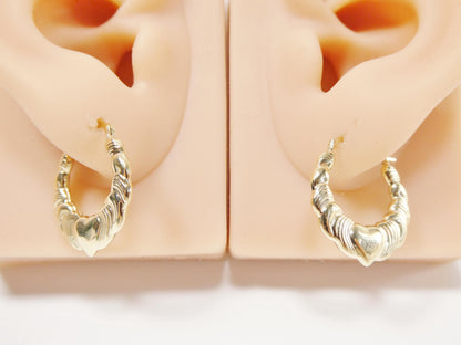 Women 14k Real Solid Yellow Gold Heart Hoop Earrings