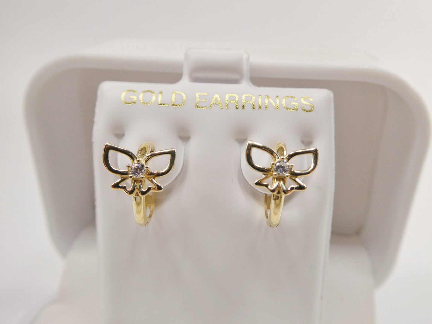real 10k solid yellow gold butterfly hoop huggie earrings