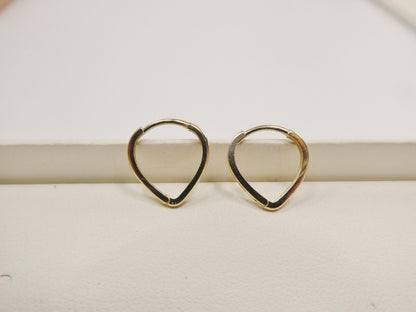 Real 10k Solid Yellow Gold Plain Heart Hoop Huggie Earrings