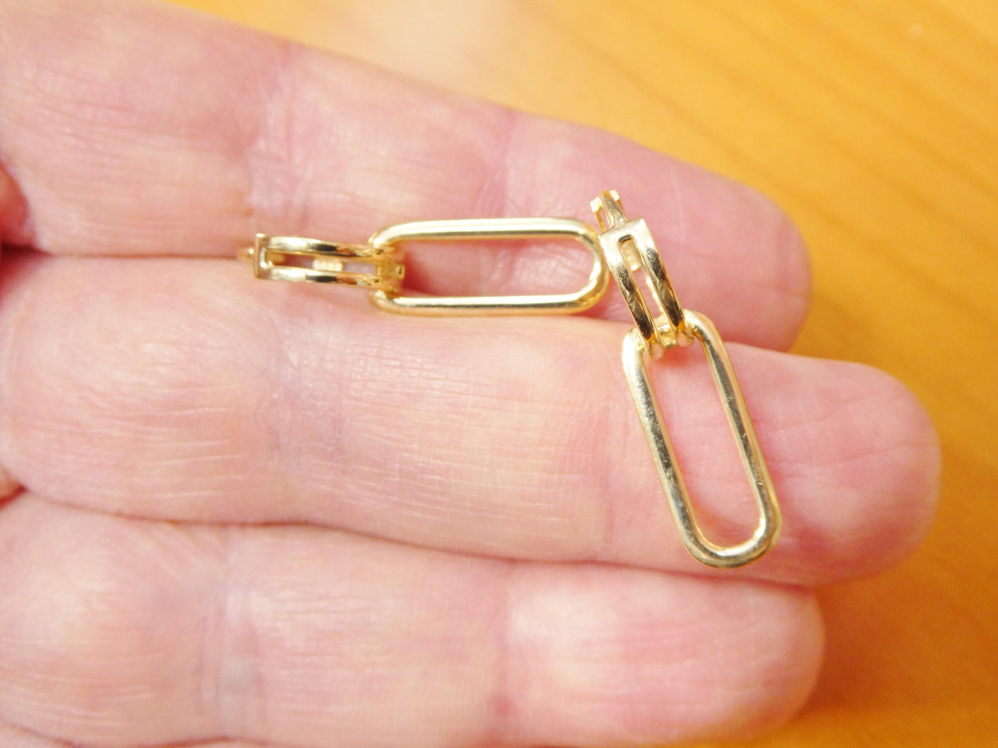 Real 10k Solid Yellow Gold Polish Paperclip Earrings