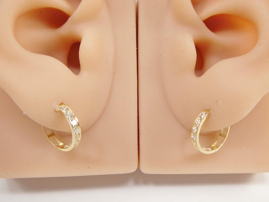 real 10k solid yellow gold 14.5mm hoop huggie earrings