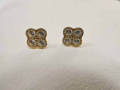 Real 10k Solid Yellow Gold Large Flower Push Post Stud Earrings