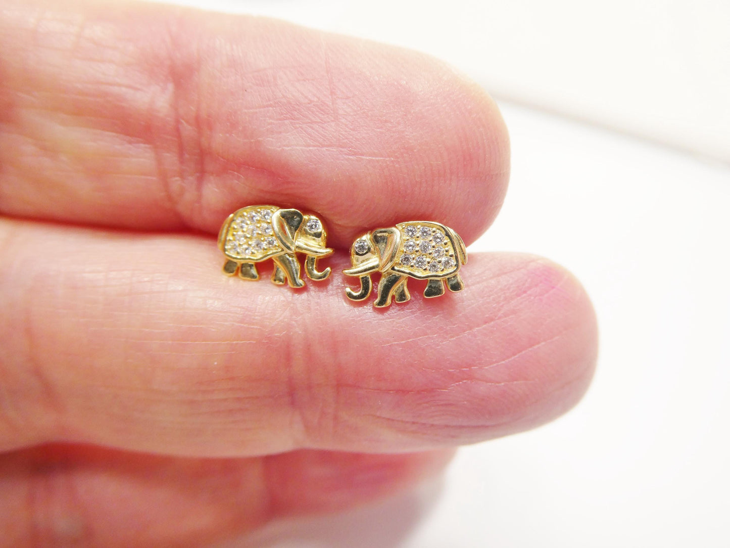 Real 10k Solid Yellow Gold Elephant Stud Earrings Dainty