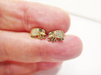 Real 10k Solid Yellow Gold Elephant Stud Earrings Dainty