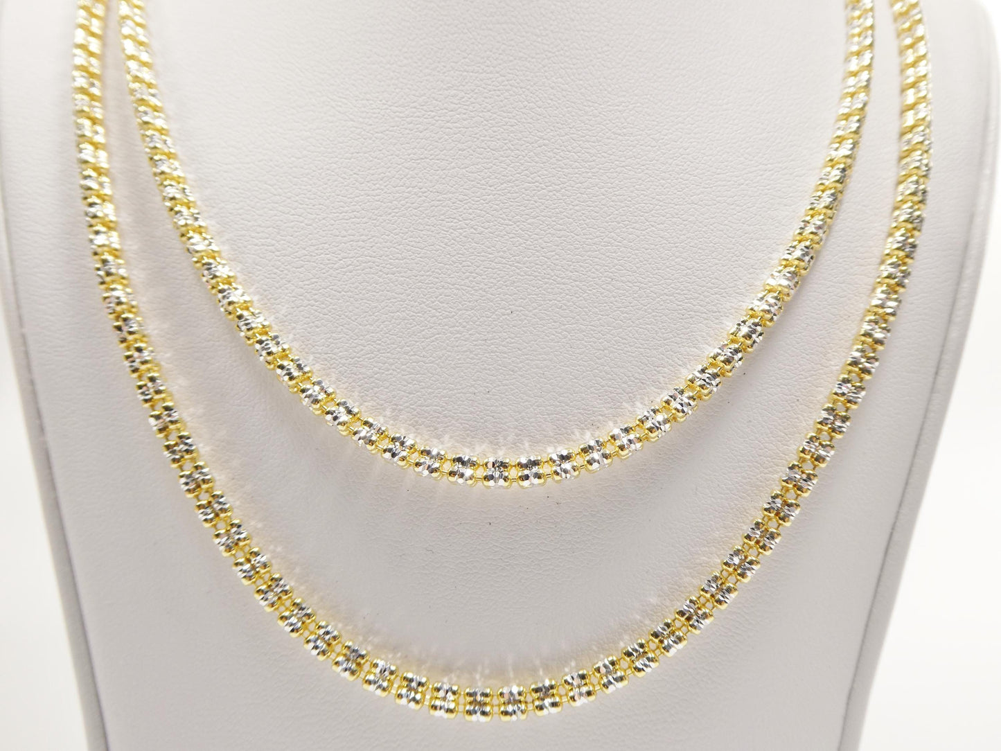 Real 925 Sterling Silver 3 Line Diamond Cut Ice Link Chain Necklace