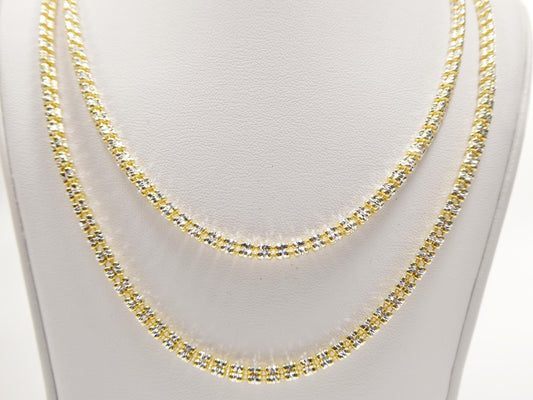 real 925 sterling silver 3 line diamond cut ice link chain necklace