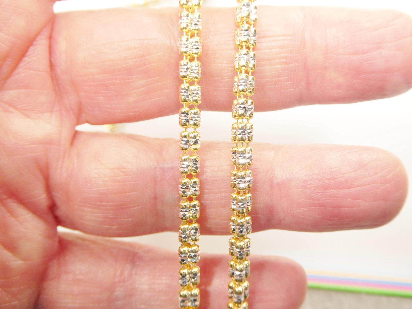 Real 925 Sterling Silver 3 Line Diamond Cut Ice Link Chain Necklace
