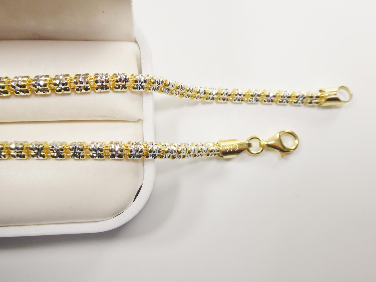 Real 925 Sterling Silver 3 Line Diamond Cut Ice Link Chain Necklace