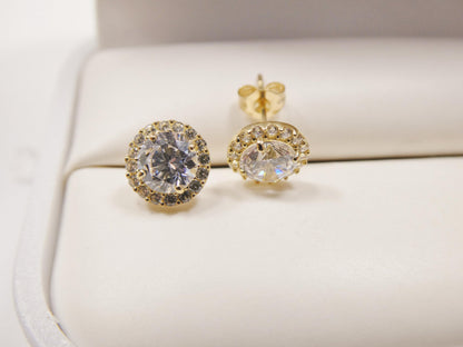 Real 10k Solid Yellow Gold Push Post Round Stud Earrings