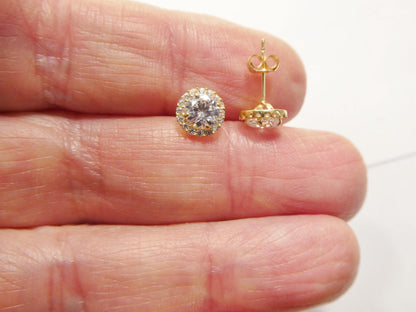 Real 10k Solid Yellow Gold Push Post Round Stud Earrings