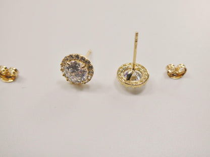 Real 10k Solid Yellow Gold Push Post Round Stud Earrings