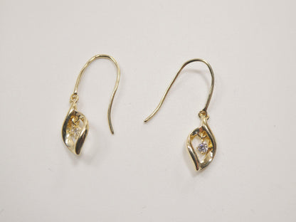Real 10k Solid Yellow Gold Dangle Fish Hook Earrings