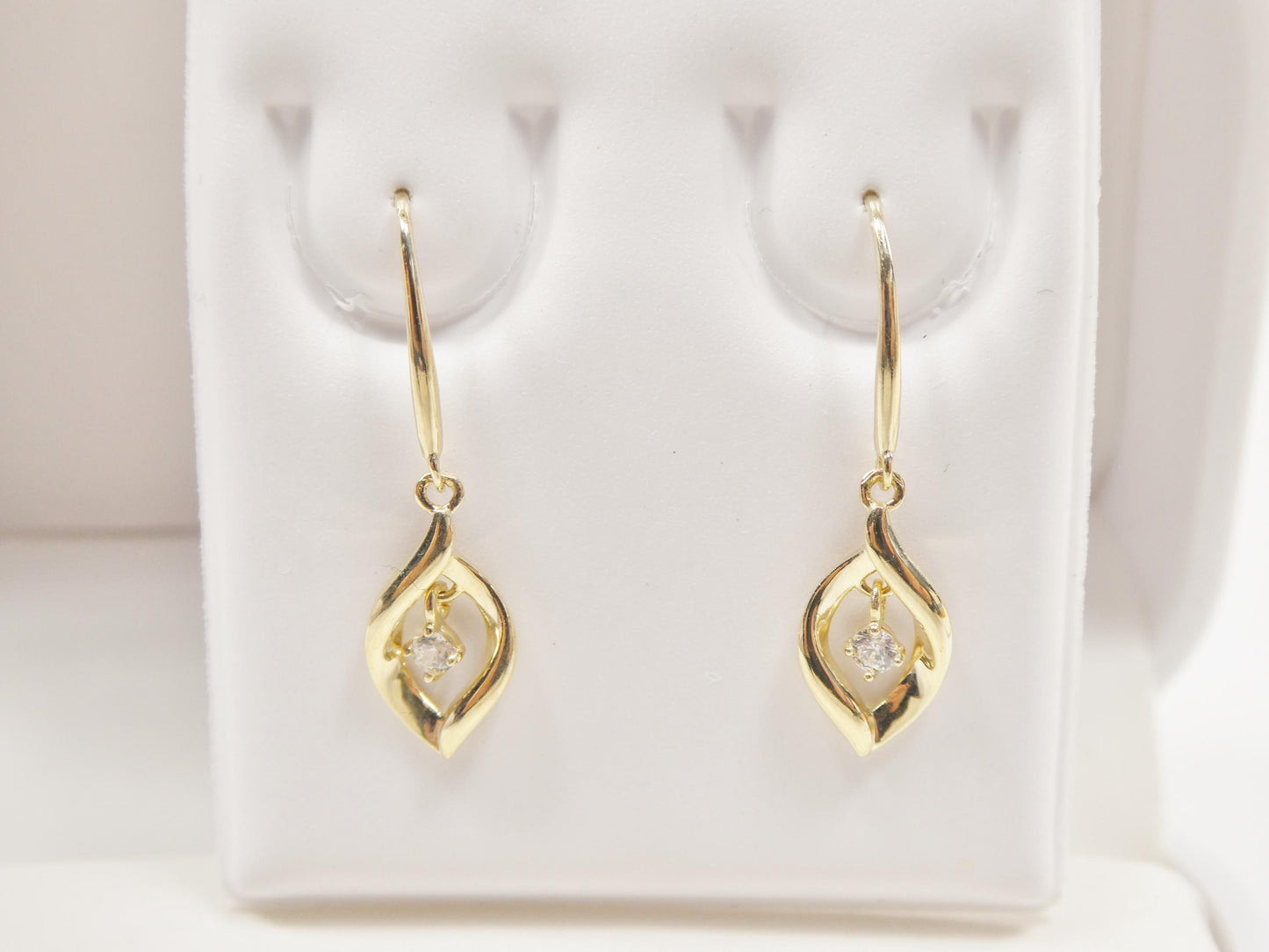 Real 10k Solid Yellow Gold Dangle Fish Hook Earrings