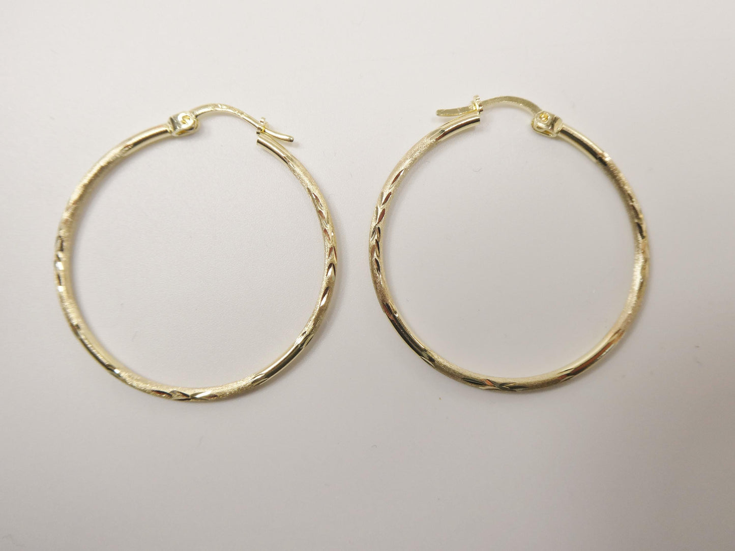 10k Real Solid Yellow Gold Diamond Cut Hoop 34mm Earrings