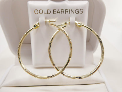10k Real Solid Yellow Gold Diamond Cut Hoop 34mm Earrings