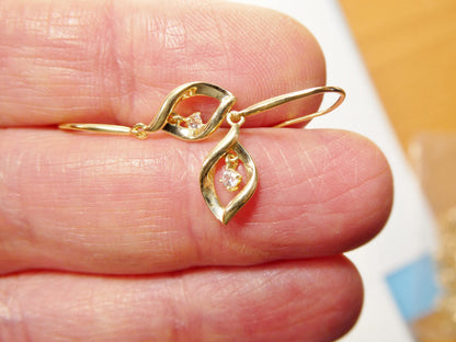 Real 10k Solid Yellow Gold Dangle Fish Hook Earrings