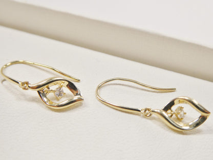 Real 10k Solid Yellow Gold Dangle Fish Hook Earrings