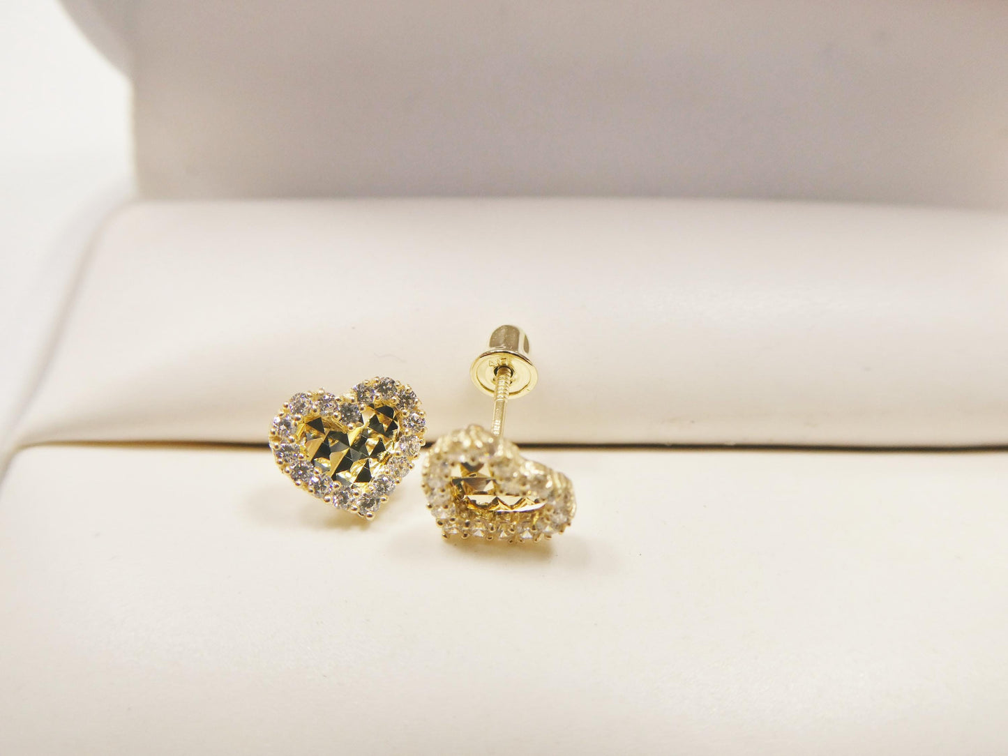 Real 10k Solid Yellow Gold Heart Screw Back Stud Earrings