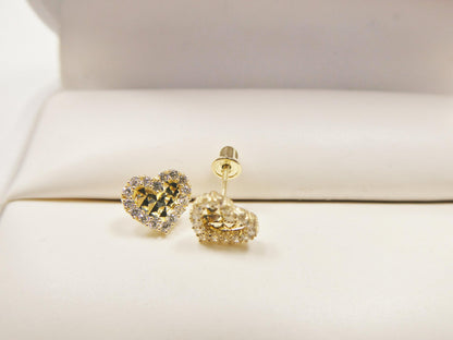 Real 10k Solid Yellow Gold Heart Screw Back Stud Earrings