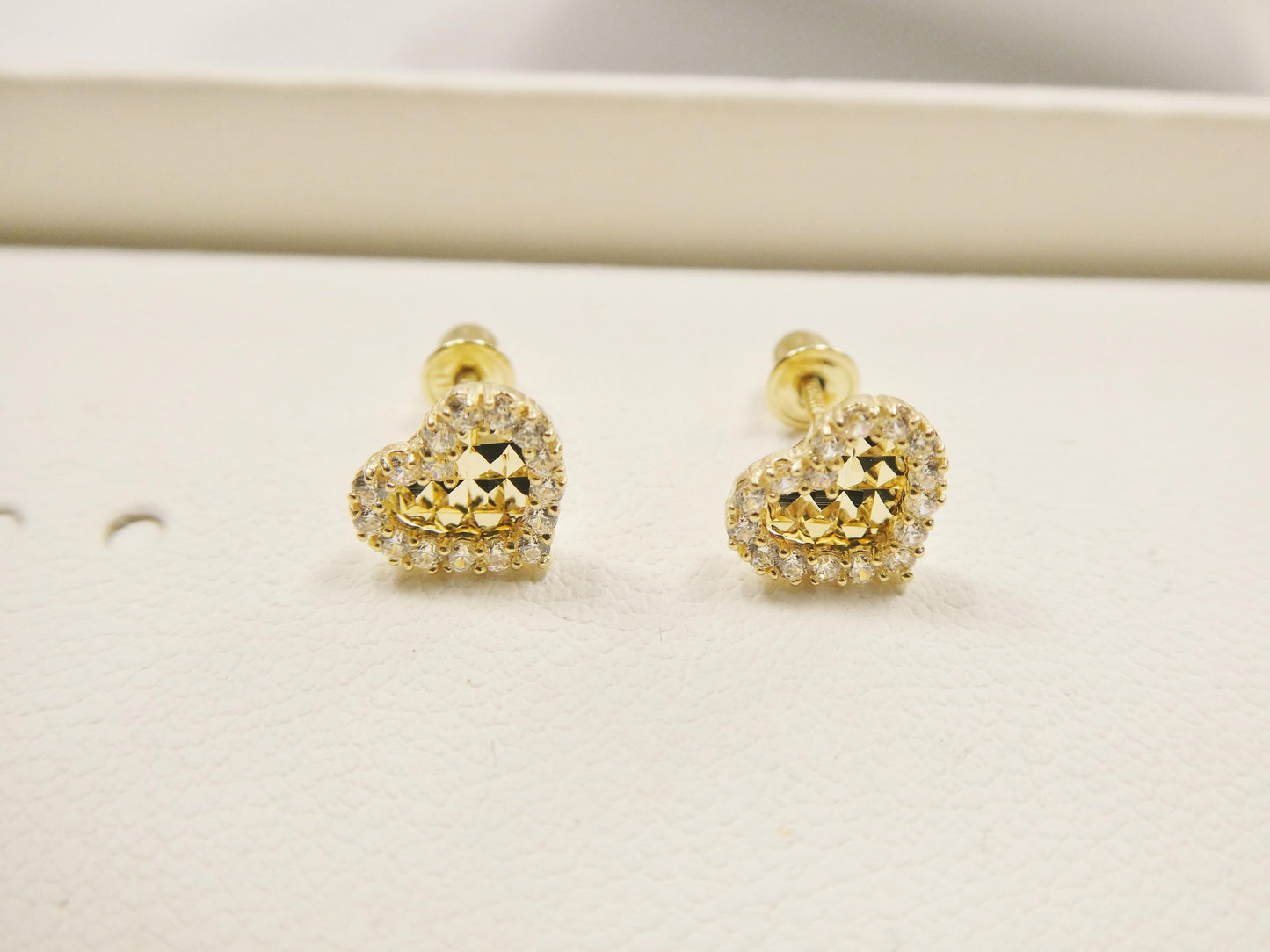 Real 10k Solid Yellow Gold Heart Screw Back Stud Earrings
