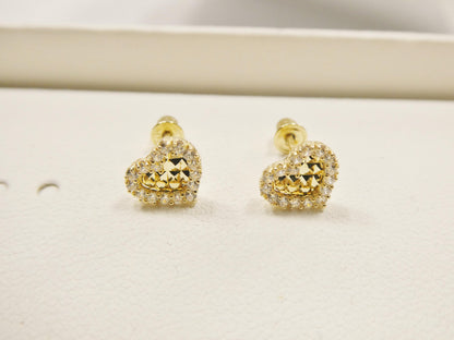 Real 10k Solid Yellow Gold Heart Screw Back Stud Earrings