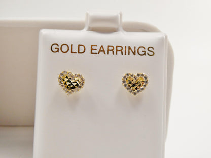 Real 10k Solid Yellow Gold Heart Screw Back Stud Earrings