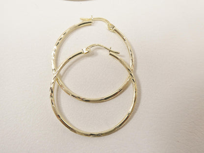 10k Real Solid Yellow Gold Diamond Cut Hoop 34mm Earrings