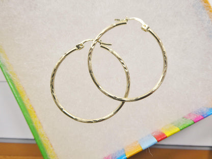 10k Real Solid Yellow Gold Diamond Cut Hoop 34mm Earrings