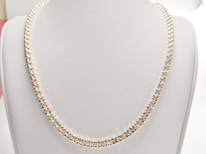 Real 925 Sterling Silver 3 Line Diamond Cut Ice Link Rose Gold Chain Necklace