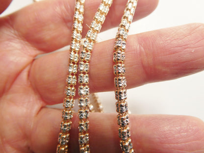 Real 925 Sterling Silver 3 Line Diamond Cut Ice Link Rose Gold Chain Necklace