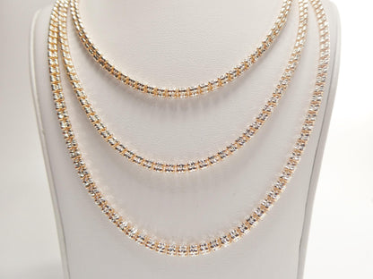 Real 925 Sterling Silver 3 Line Diamond Cut Ice Link Rose Gold Chain Necklace