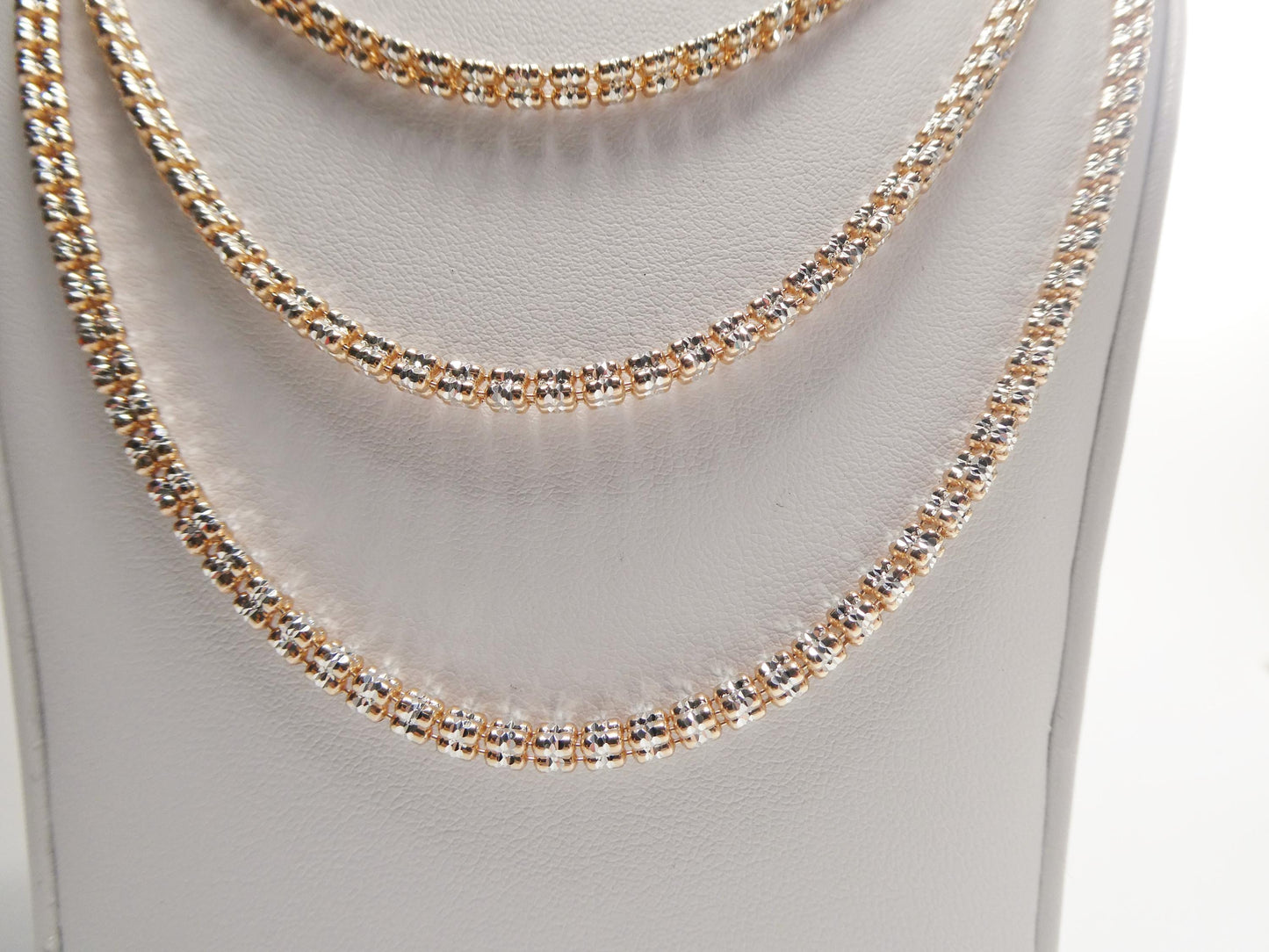 Real 925 Sterling Silver 3 Line Diamond Cut Ice Link Rose Gold Chain Necklace
