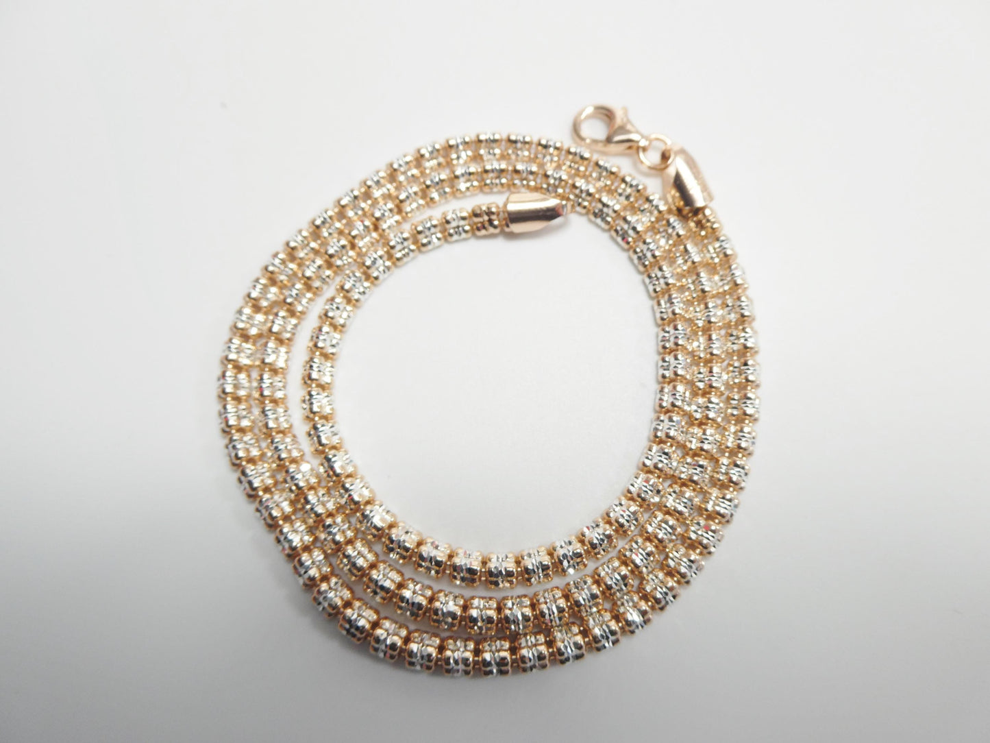Real 925 Sterling Silver 3 Line Diamond Cut Ice Link Rose Gold Chain Necklace