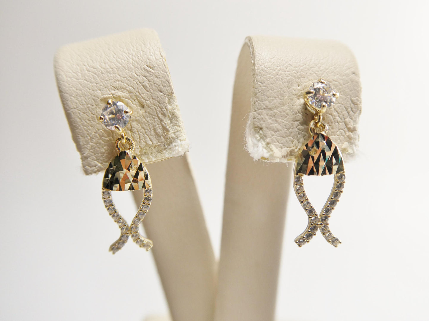real 10k solid yellow gold fish dangling push post earrings