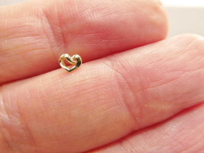 14k Real Solid Yellow Gold Small Tiny Heart Stud Nose Rings