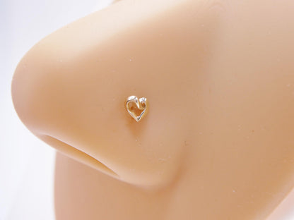 14k Real Solid Yellow Gold Small Tiny Heart Stud Nose Rings