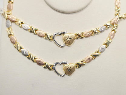 Real 925 Sterling Silver XO Hugs and Kisses Stampato Set Necklace& Bracelet