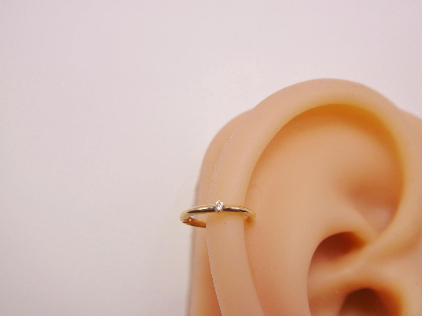 14k Real Solid Yellow Gold Real Diamond Seamless Clicker Cartilage Hoop