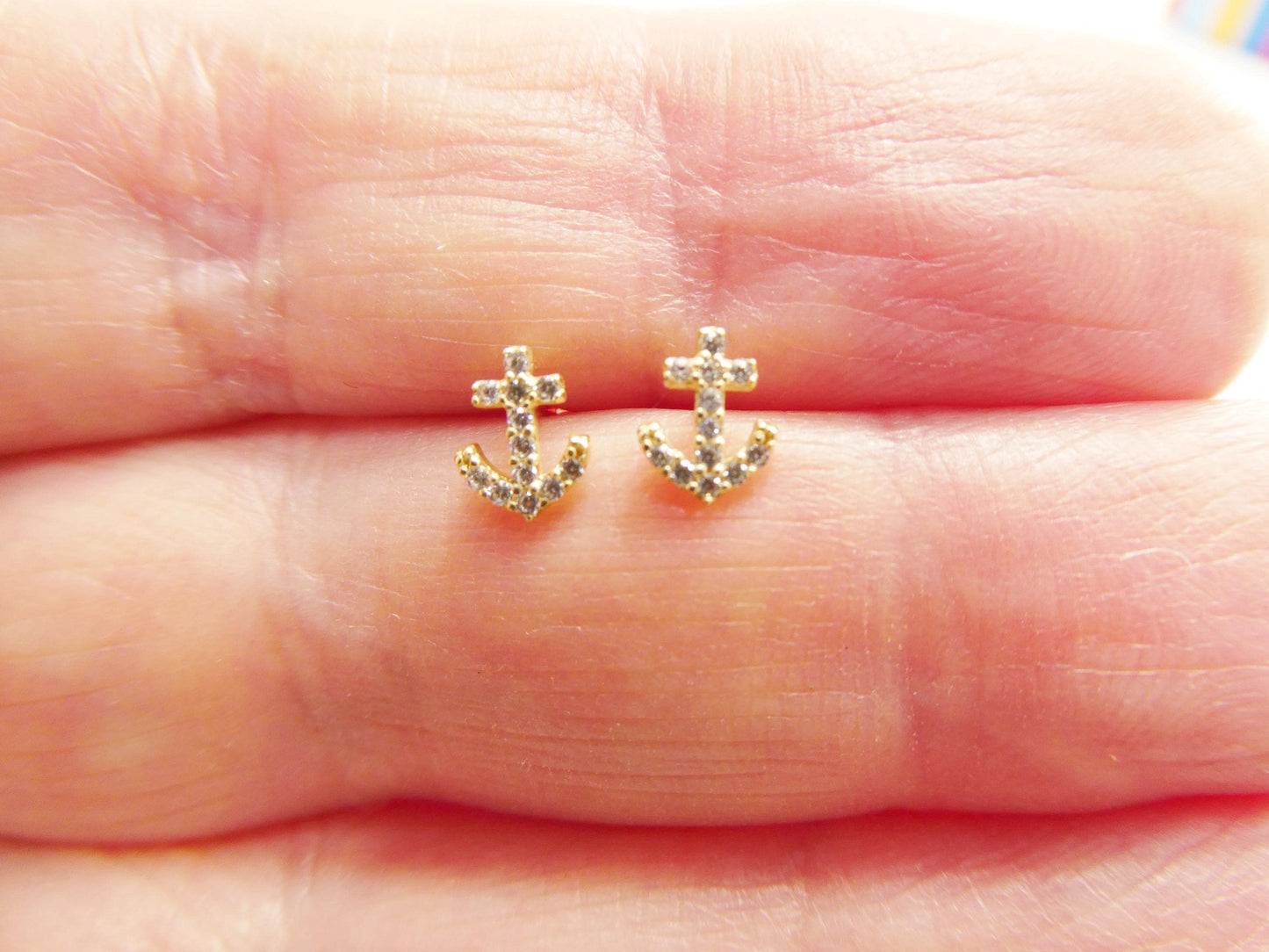 Real 10k Solid Yellow Gold Tiny Stud Anchor Earrings Dainty