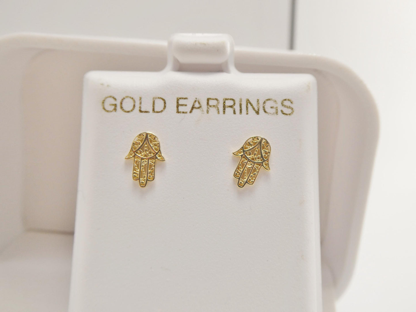 Real 10k Solid Yellow Gold Tiny Hand Hamsa Stud Earrings Dainty